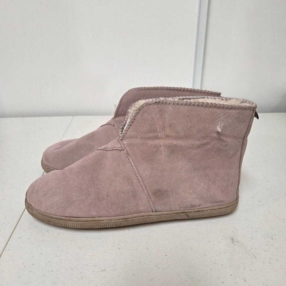 Bearpaw Womens Size 10 Suede Faux Fur Lined Ankle Slipper Boots Dusty Rose Pink
